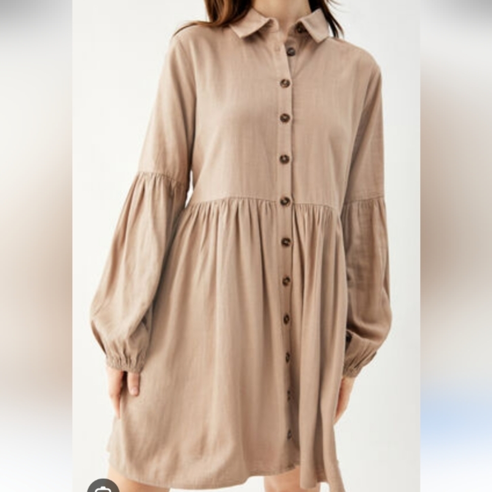 LOST-WANDER Weeked Bliss Dress Oversized With Bell Sleeve Button-Down Sz-M